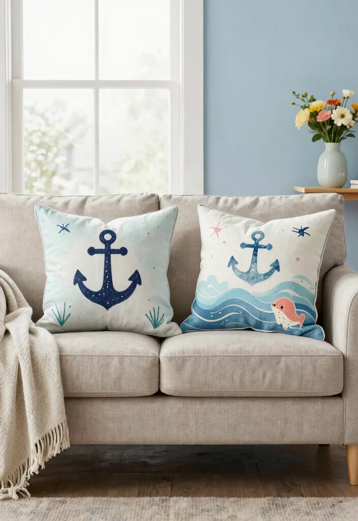 DIY Beachy Room Decor: Best Blog Guide with 18 Light Coastal Vibes - 3. Nautical-Themed Throw Pillows 1