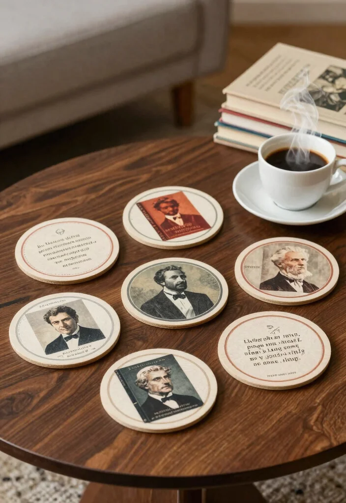 DIY Book Decor Ideas: Best Blog Guide with 18 Literary Styling Concepts - 11. Literature-themed Coasters 1