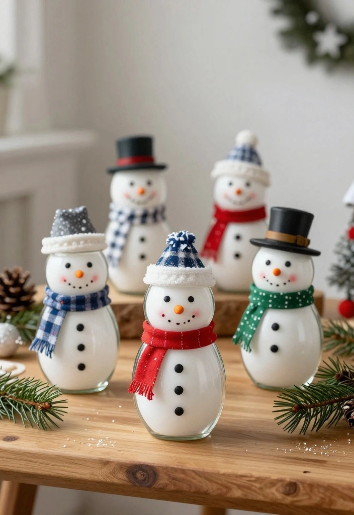 DIY Christmas Home Decor: Best Blog Guide Featuring 20 Cozy Holiday Designs - 16. Upcycled Glass Jar Snowmen 1