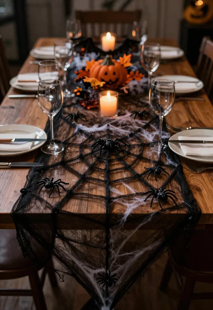 DIY Dollar Tree Halloween Decor: Best Blog Guide Featuring 20 Spooky Budget Projects - 11. Spider Web Table Runner 1