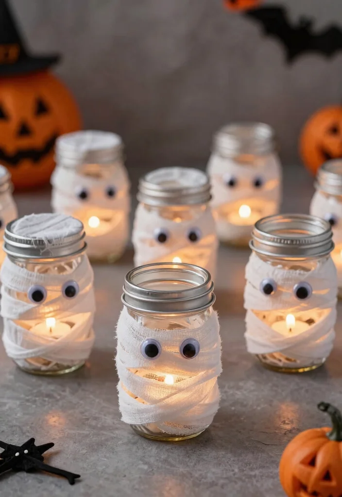 DIY Dollar Tree Halloween Decor: Best Blog Guide Featuring 20 Spooky Budget Projects - 7. Mummy Mason Jars 1