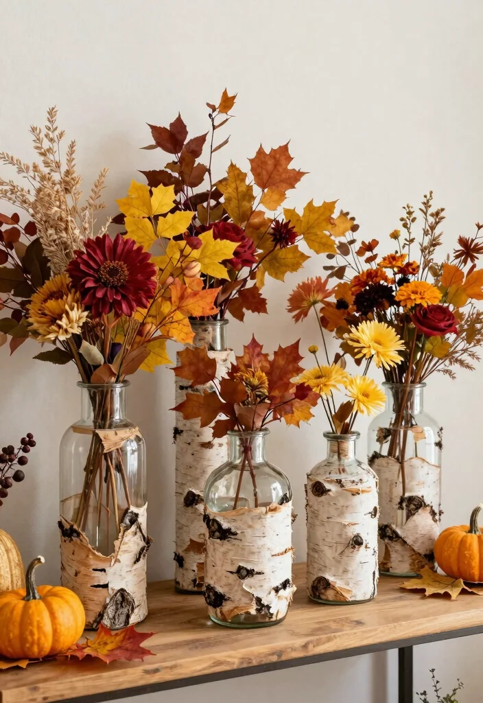 DIY Fall Decor Indoor: Best Blog Guide Featuring 20 Warm Seasonal Touches - 12. Birch Bark Vases 1