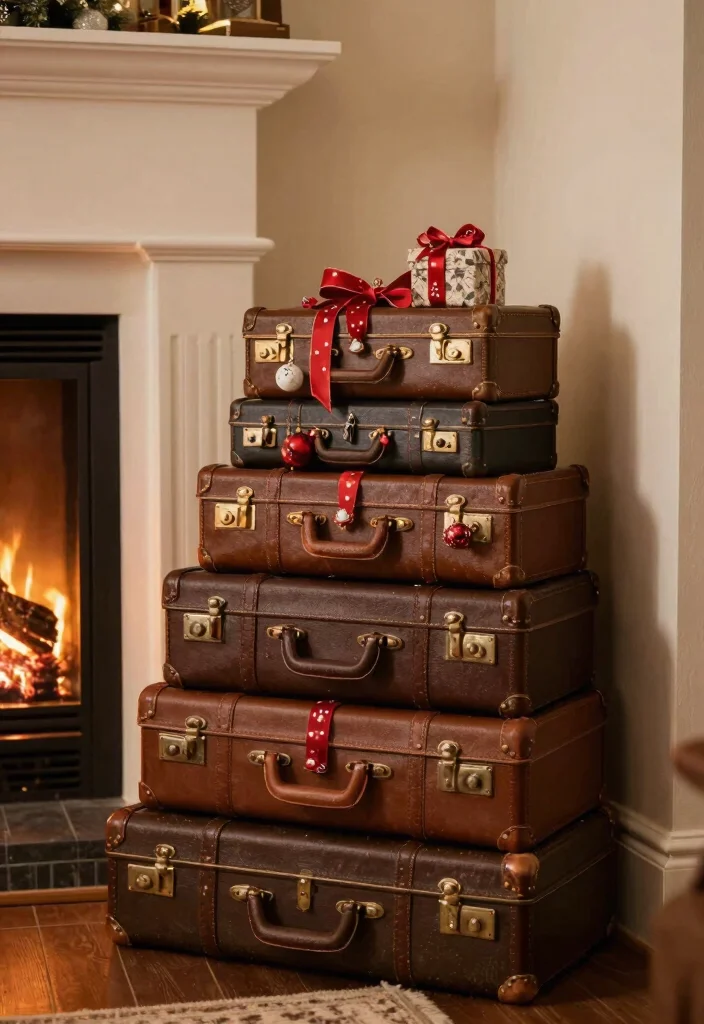 DIY Fireplace Christmas Decor: Best Blog Guide Featuring 20 Cozy Holiday Accents - 11. Vintage Suitcases 1