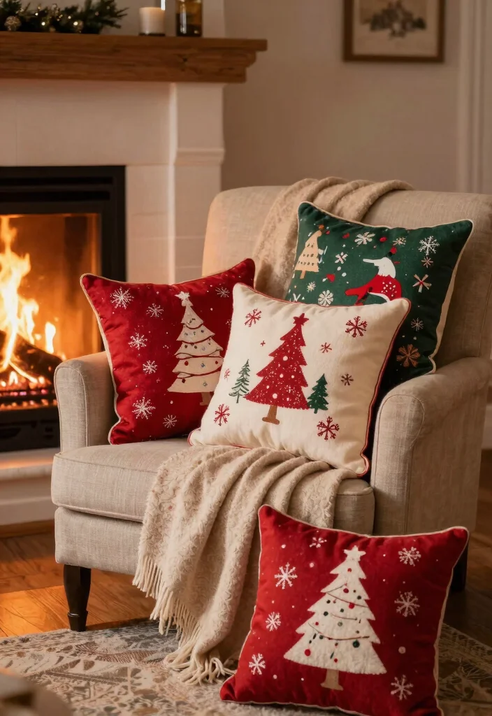 DIY Fireplace Christmas Decor: Best Blog Guide Featuring 20 Cozy Holiday Accents - 13. Festive Pillow Arrangements 1