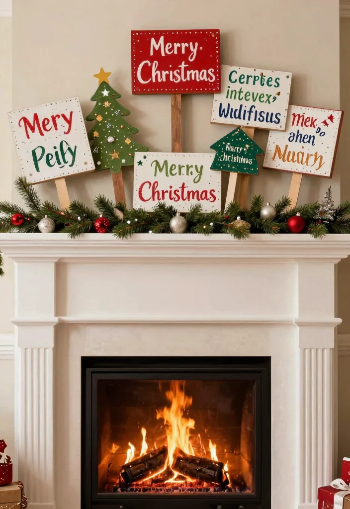 DIY Fireplace Christmas Decor: Best Blog Guide Featuring 20 Cozy Holiday Accents - 5. Whimsical Christmas Signs 1