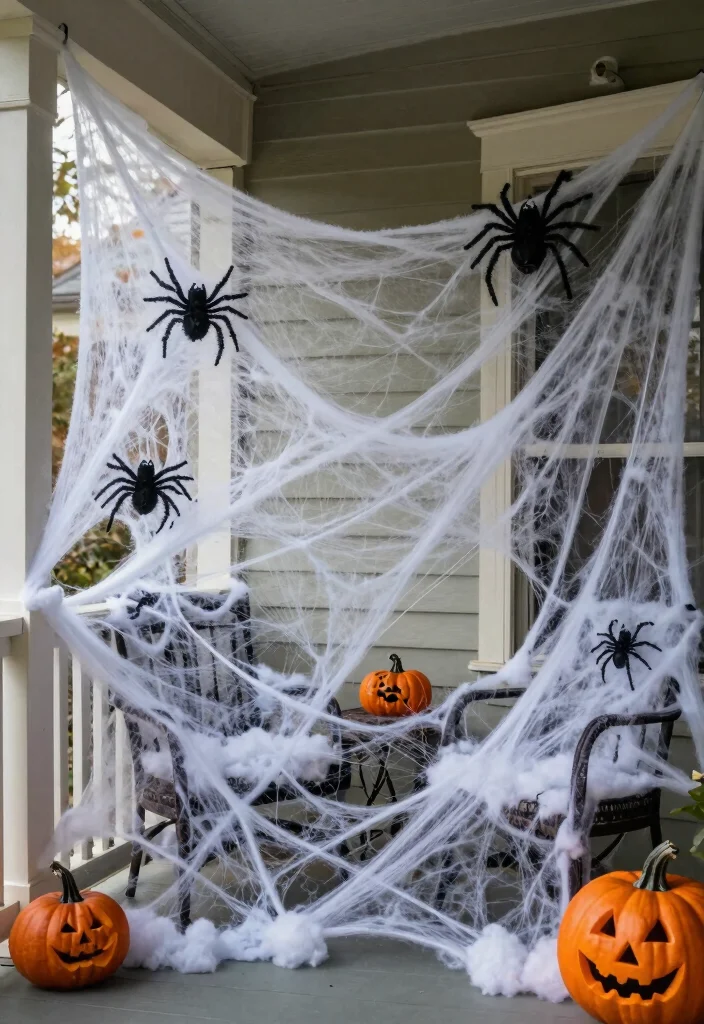 DIY Halloween Porch Decor: Best Blog Guide with 17 Spooky Outdoor Ideas - 11. Shimmering Spider Webs 1