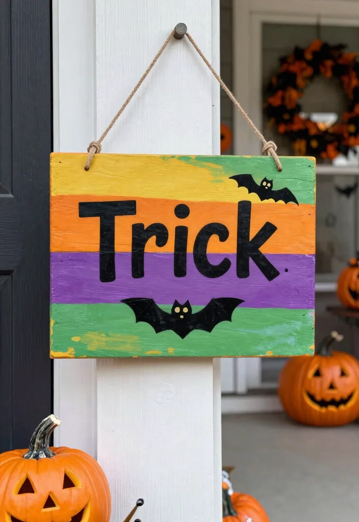 DIY Halloween Porch Decor: Best Blog Guide with 17 Spooky Outdoor Ideas - 12. Trick or Treat Sign 1