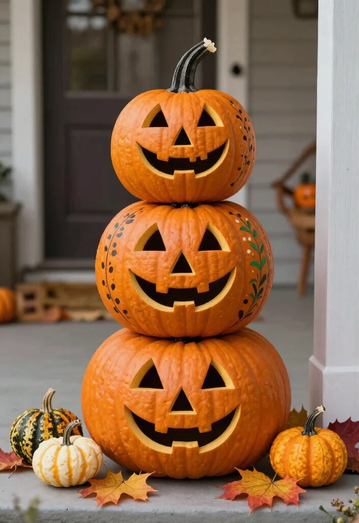 DIY Halloween Porch Decor: Best Blog Guide with 17 Spooky Outdoor Ideas - 13. Pumpkin Stack 1