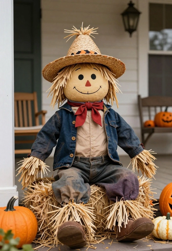 DIY Halloween Porch Decor: Best Blog Guide with 17 Spooky Outdoor Ideas - 14. Scarecrow Friend 1