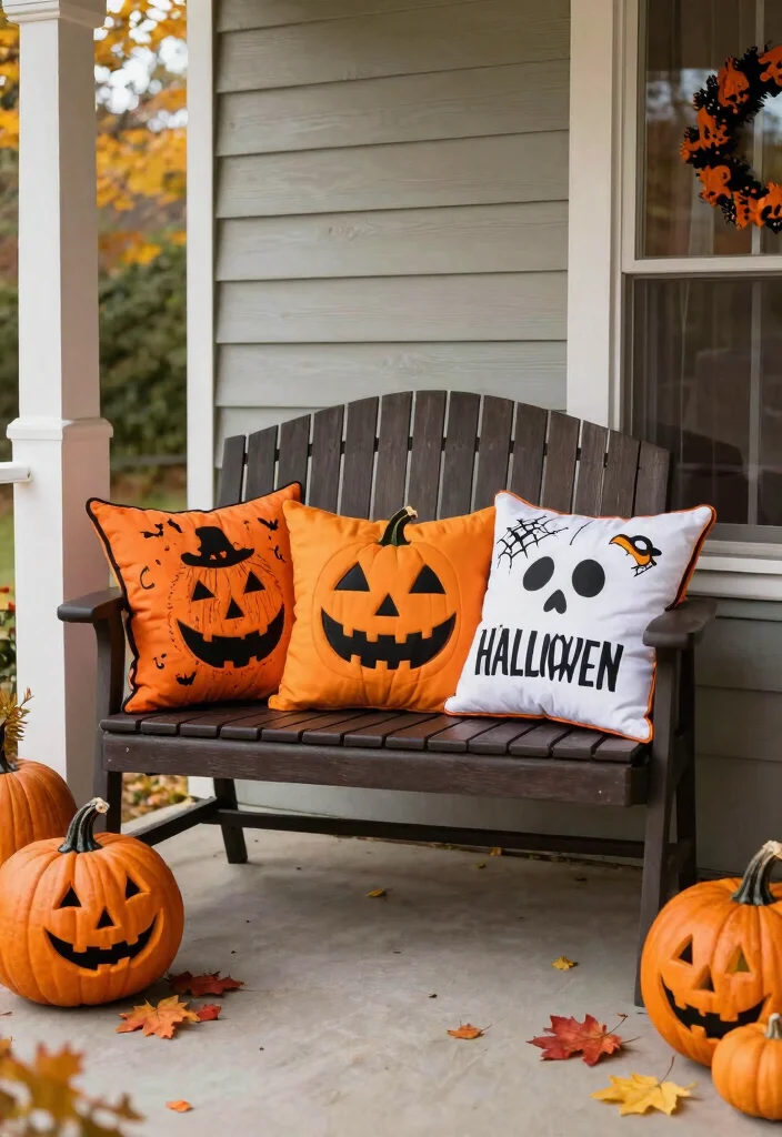 DIY Halloween Porch Decor: Best Blog Guide with 17 Spooky Outdoor Ideas - 16. Spooky Porch Pillows 1