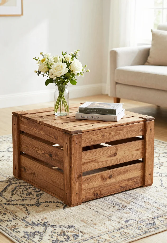 DIY Home Decor Living Room: Best Blog Guide Featuring 20 Stylish Update Ideas - 5. Repurposed Wooden Crates as Coffee Tables 1
