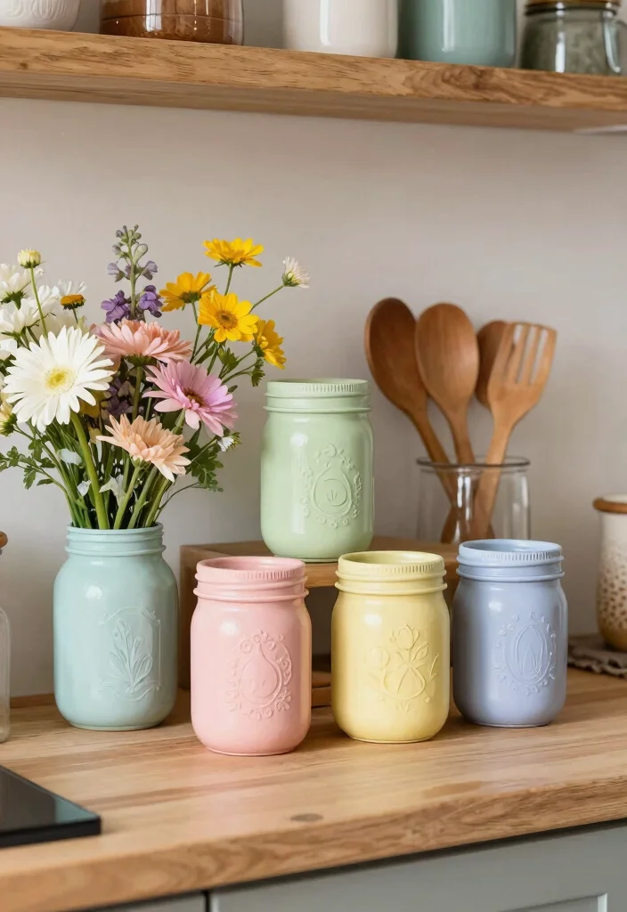DIY Kitchen Decor Wall Art: Best Blog Guide Featuring 20 Stylish Kitchen Accents - 7. Painted Mason Jars 1