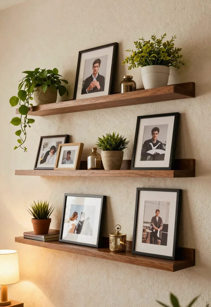 DIY Photo Wall Decor: Best Blog Guide Featuring 19 Memory-Filled Layouts - 3. Floating Shelves Display 1