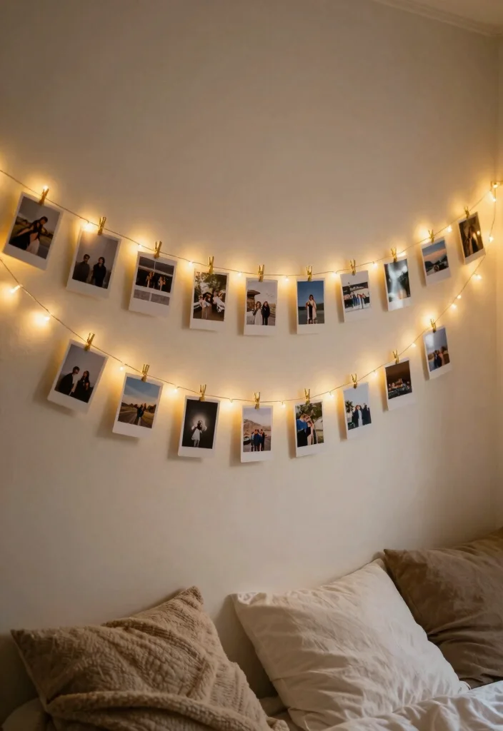 DIY Photo Wall Decor: Best Blog Guide Featuring 19 Memory-Filled Layouts - 9. String Light Photo Display 1