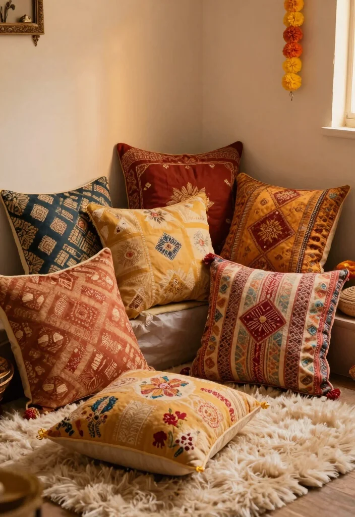 Diwali Home Decor Ideas DIY: Best Blog Guide with 18 Festive Decorating Concepts - 10. Festive Throw Pillows 1