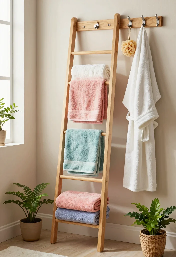 Dollar Tree Bathroom Decor DIY: Best Blog Guide with 18 Affordable Makeover Ideas - 2. Stylish Towel Ladder 1