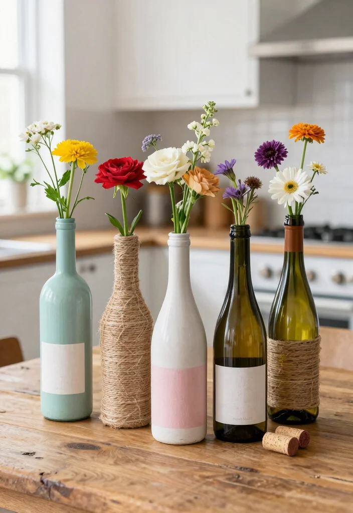 Easy Home Decor Ideas DIY: Best Blog Guide Featuring 20 Beginner-Friendly Projects - 3. Upcycled Wine Bottle Vases 1
