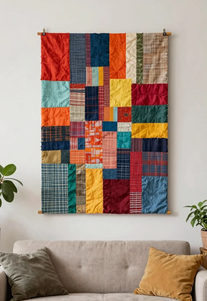 Home Decor Ideas DIY Crafts: Best Blog Guide with 18 Versatile Handmade Designs - 5. Fabric Scrap Wall Art 1