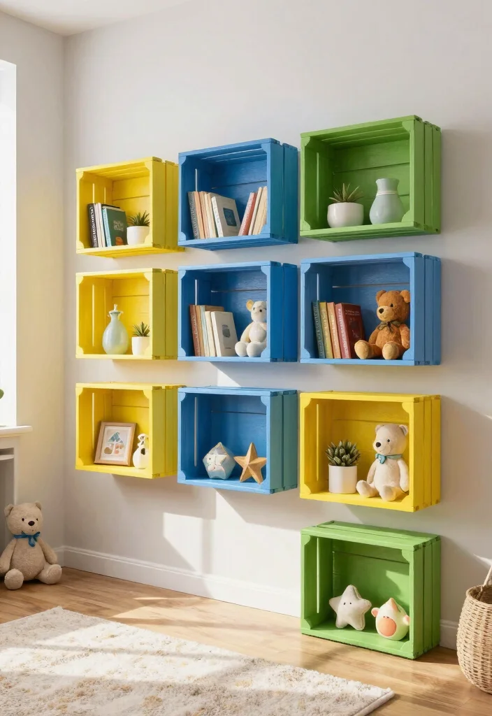 Kids Room Decor Ideas DIY: Best Blog Guide Featuring 20 Fun and Creative Projects - 1. Upcycled Wooden Crates as Shelves 1