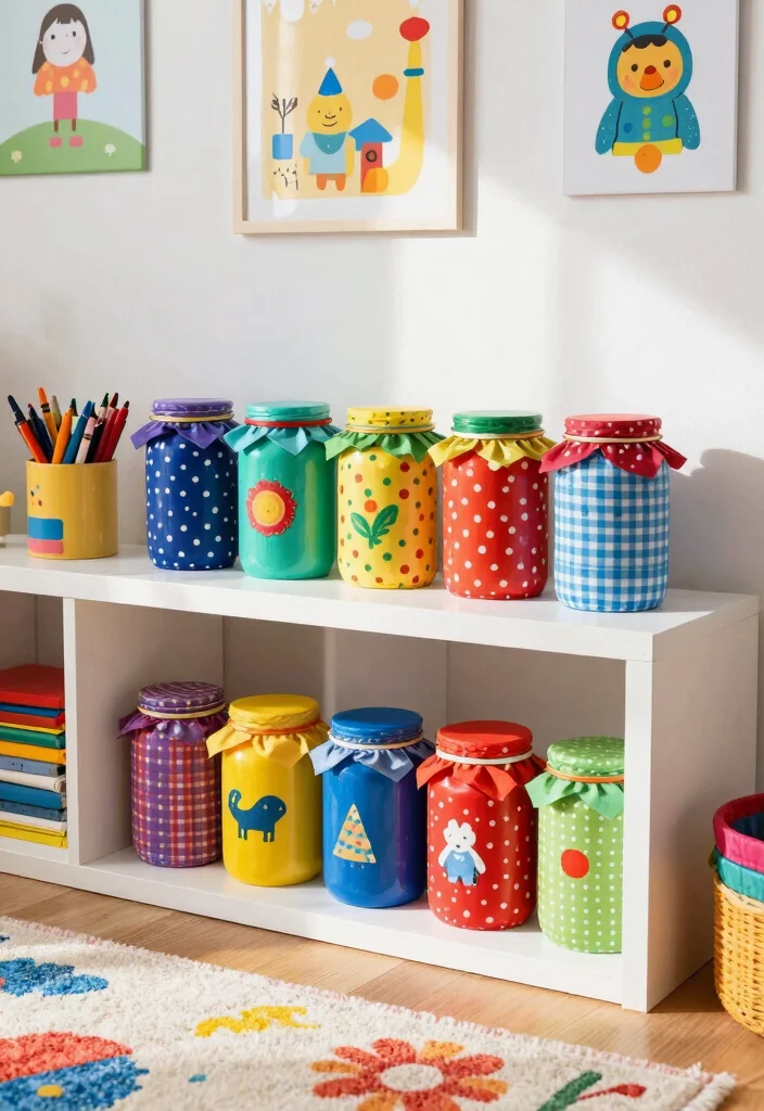 Kids Room Decor Ideas DIY: Best Blog Guide Featuring 20 Fun and Creative Projects - 3. Recycled Jars as Storage Jars 1