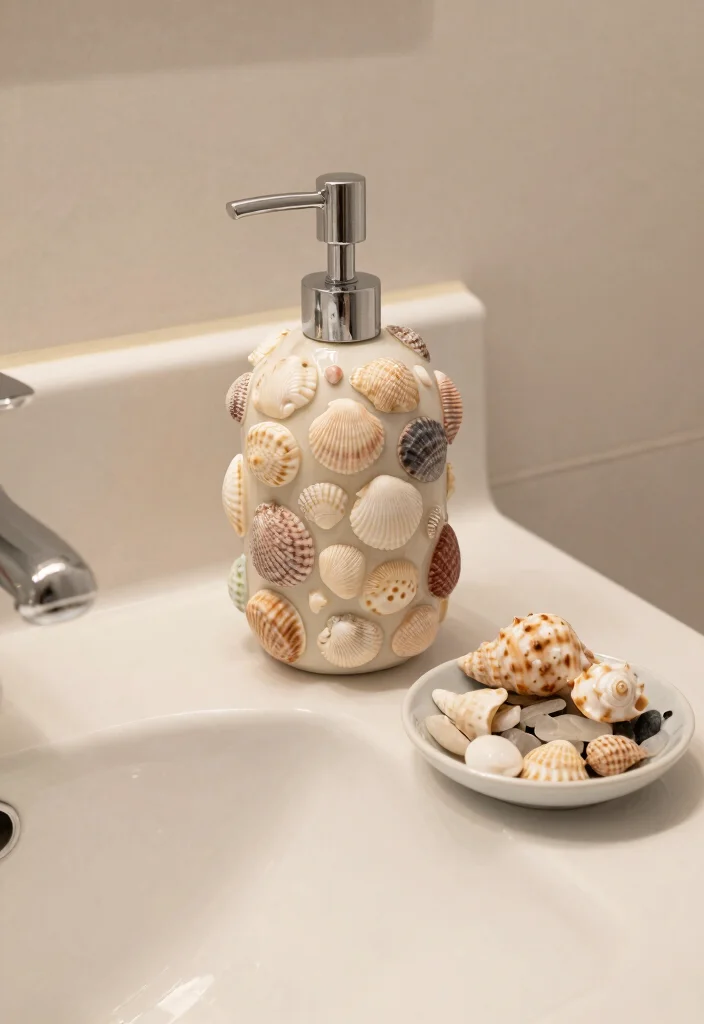 Seashell Crafts DIY Home Decor: Best Blog Guide with 17 Coastal-Inspired Ideas - 14. Seashell Soap Dispenser 1