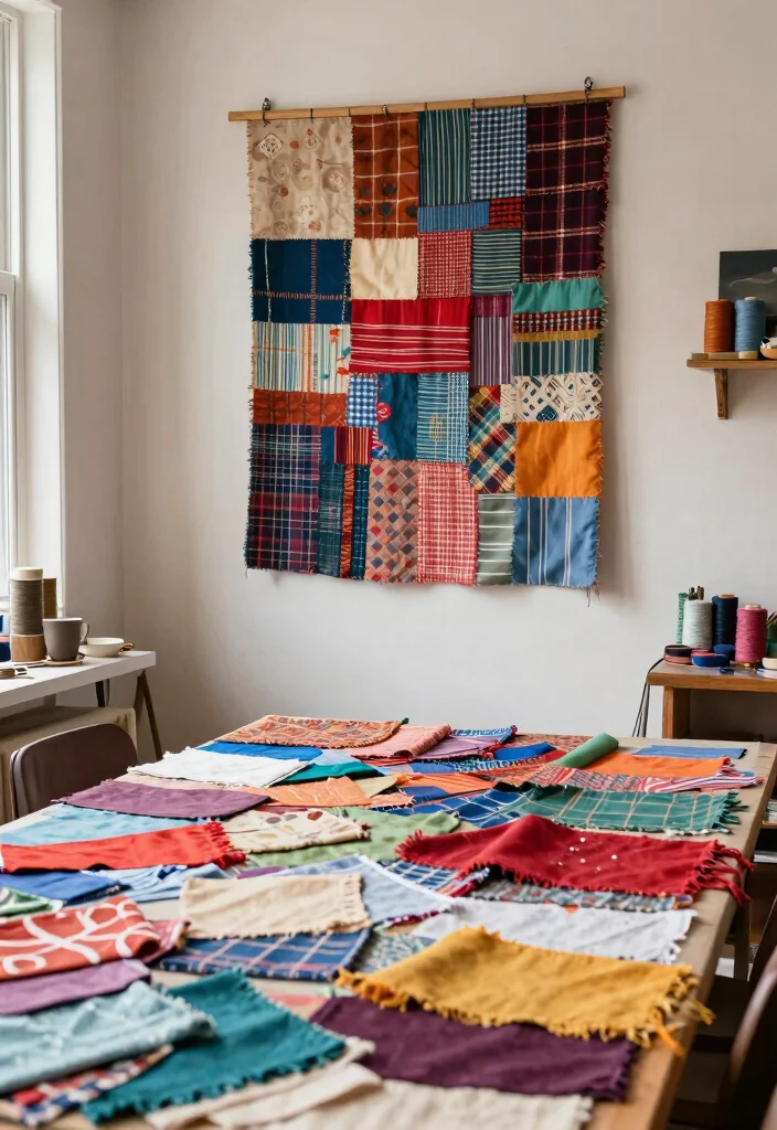 Wall Decor DIY Ideas Crafts: Best Blog Guide Featuring 19 Handmade Wall Designs - 13. Fabric Scrap Wall Art 1